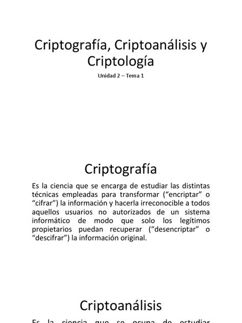 Criptografía Criptoanálisis Y Criptología Unidad 2 Tema 1 Pdf