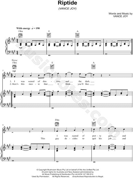 Vance Joy Riptide Sheet Music In A Major Transposable Download And Print Sku Mn0117532d3