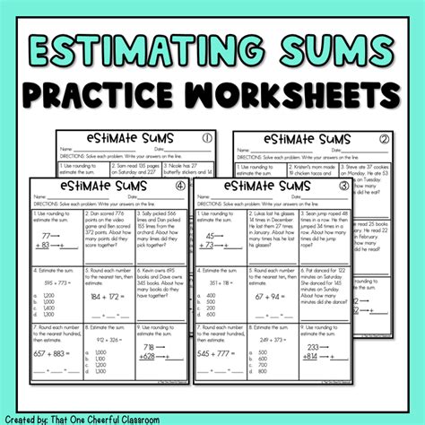 Estimation Of Sums And Differences Worksheet Estimates The O