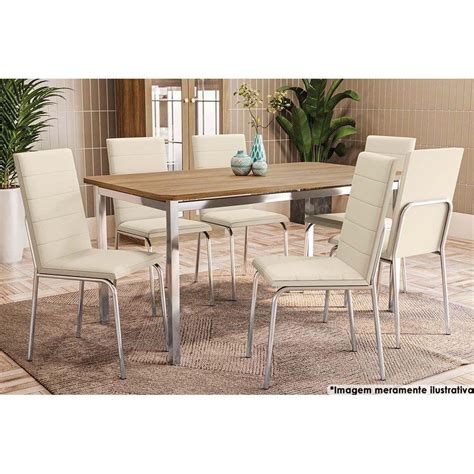 Mesa De Sala Jantar Reno C Tampo Madeira Cm Cadeiras Amsterd Cromada Assento Nude