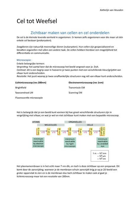 Cw Samenvatting Volledig Cel Tot Weefsel Zichtbaar Maken Van Cellen