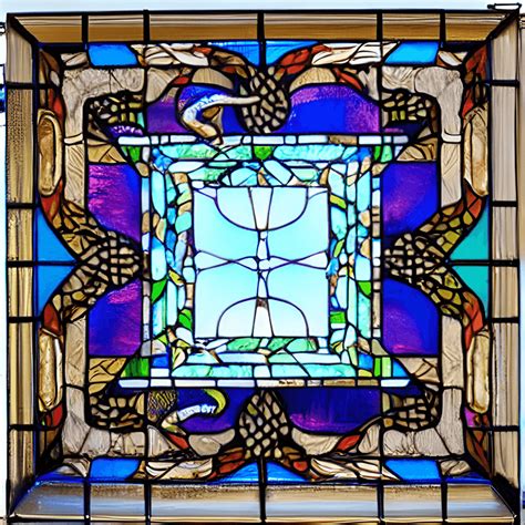 Square Stained Glass Window With Dragon In Hyper Realistic And