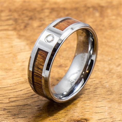 Wedding Band Hawaiian Koa Wood Tungsten Ring 6mm 8mm Width Cz Sto Aolani Hawaii