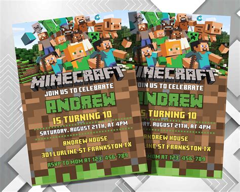 Invitación De Cumpleaños Editable De Minecraft Invitaciones Etsy México