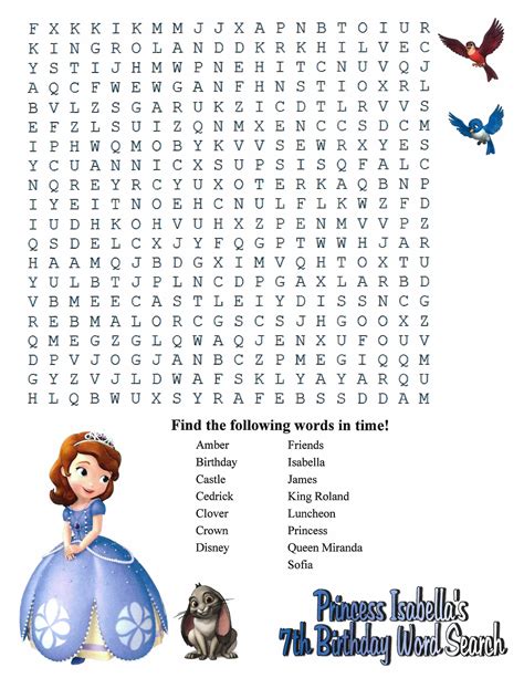 Sofia The First Inspired Customizable Word Search Sofia Party