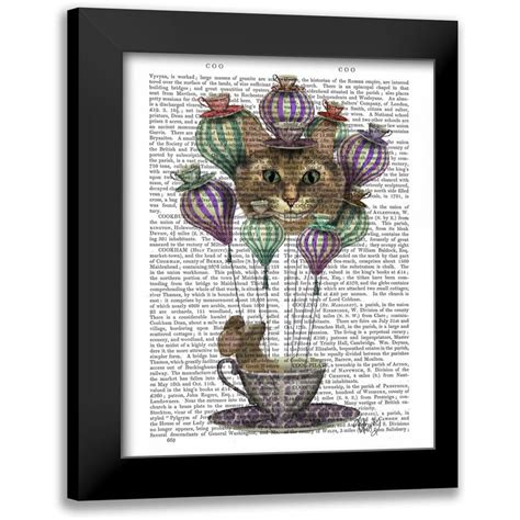 Fab Funky 15x18 Black Modern Framed Museum Art Print Titled Cheshire Cat Hot Air Balloon