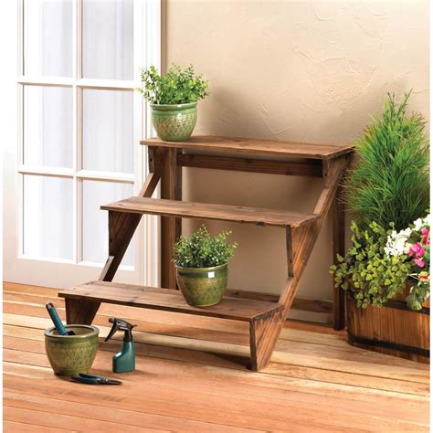 Decorative Wood Step Ladder Plant Stand Or 3 Shelf Display Rack For