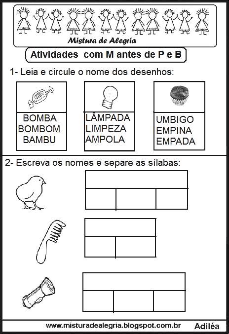 Atividades De Ortografia M Antes De P E B Mistura De