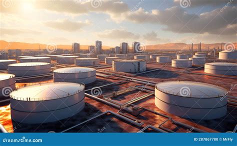 Oil Products Storage Tanks Storage Facility Reservoirs Stock Photo