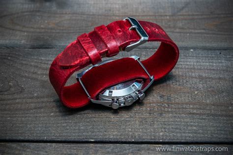 One Piece Leather Watch Band Watch Strap Suede Red Handmade In