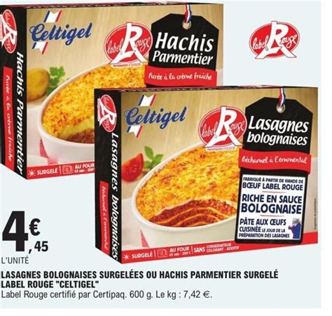 Promo Lasagnes Bolognaises Surgelees Ou Hachis Parmentier Surgele Label