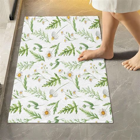 Dreamtimes Watercolor Wildflowers And Wild Herbs Bath Mat Set Non Slip