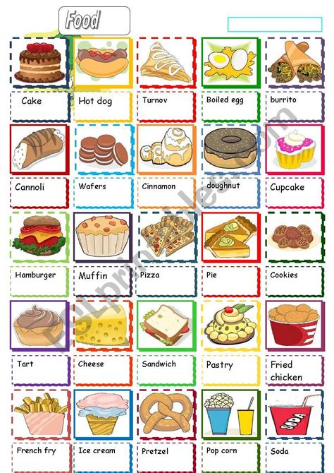 Food Pictionary ESL Worksheet By Bitito