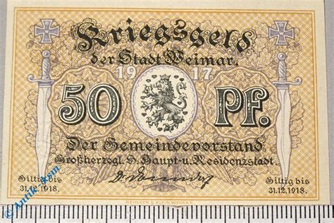 Notgeld Weimar 50 Pfennig Schein Kartonpapier Tieste 7775 15 01 1