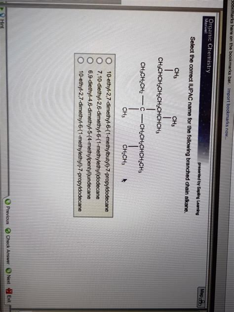 Solved Select The Correct Iupac Name For The Following