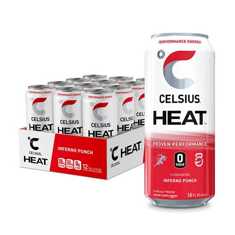 CELSIUS HEAT Inferno Punch Performance Energy Drink, Zero Sugar, 16oz ...