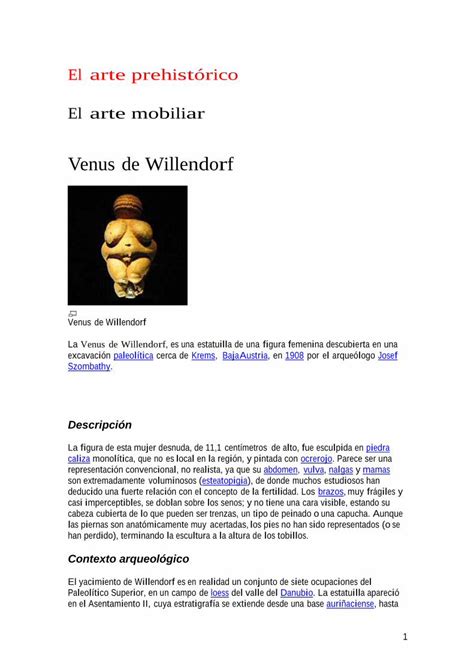 PDF Venus de Willendorf uned historia es prehistórico El arte