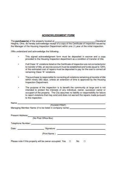 Free 51 Acknowledgment Forms In Pdf Ms Word