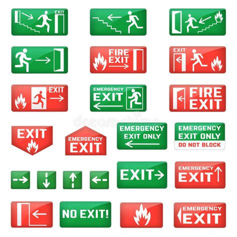 Exit Emergency Exit Sign And Fire Escape Point With Green Arrows For Safety Evacuation And