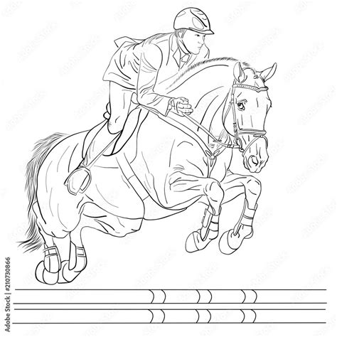 Equestrian, show jumping. A horseman with horse jumping over an ...