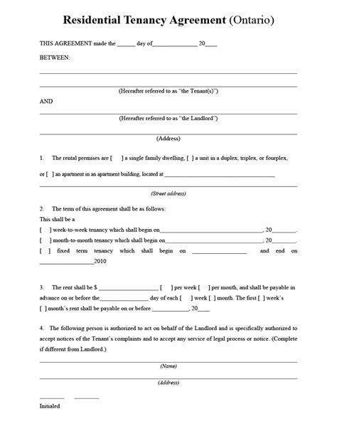 Free Lease Agreement Template For Renting A Room Printable Form