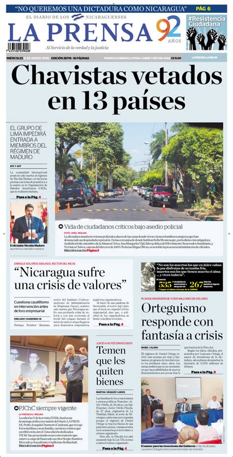 Portada Miércoles 09 De Enero La Prensa Nicaragua Alnavío