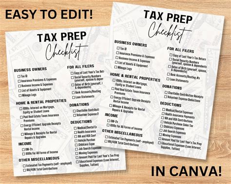 Tax Prep Checklist Editable Tax Preparation Checklist Tax Prep Tracker Business Checklist