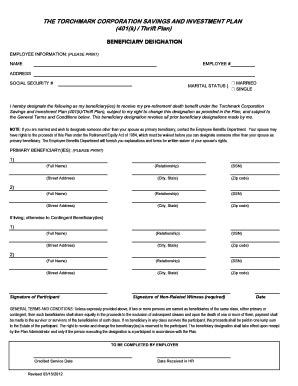 Fillable Online 401k Beneficiary Designation Form Fax Email Print