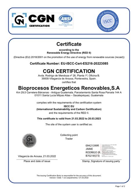 Certificaciones Biopersa