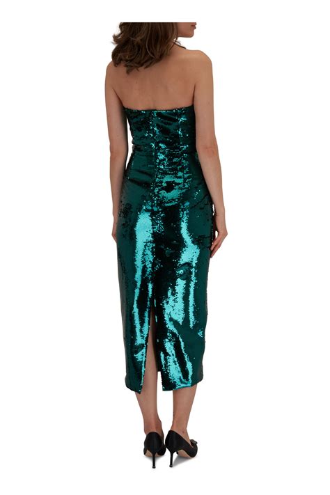 Roland Mouret Green Sequin Strapless Midi Dress