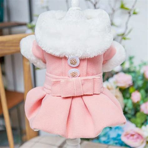 dog christmas dress pink fluffy pet outfit chihuahua snow suit chou