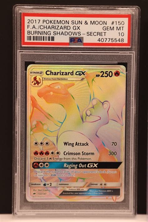 2017 Pokemon Burning Shadows 150 147 Charizard GX Secret Rainbow Rare