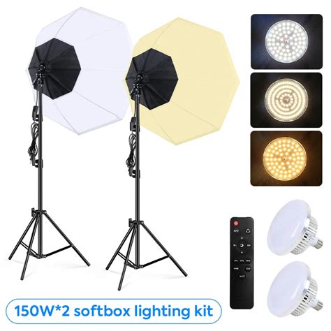 Octagonal Softbox Fotografia Ilumina O Kit 150W E27 3000 6500K Luz De