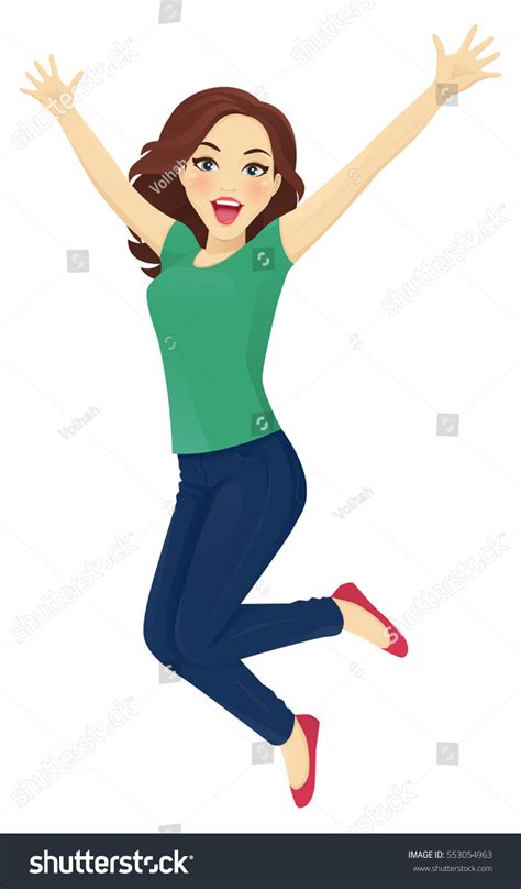 Happy Cartoon Girl Jumping