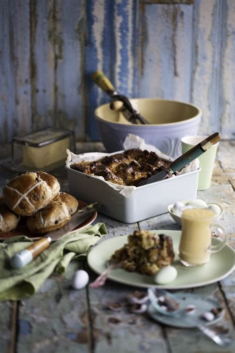 White Chocolate And Hot Cross Bun Bread Butter Pudding Easter Ideas