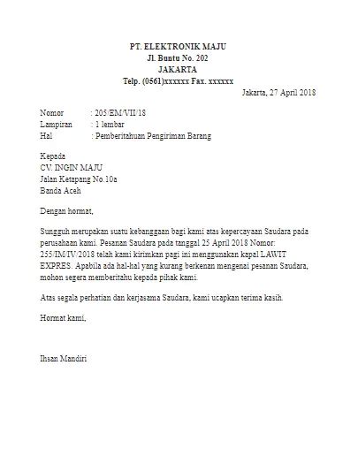 Contoh Surat Pengiriman Barang Yang Baik Dan Benar Delinewstv