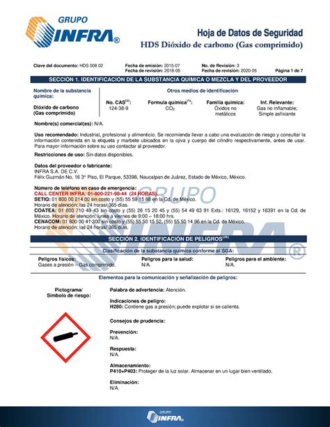 Sq Gas Dioxido De Carbono Hoja De Datos De Seguridad Hds Di Xido