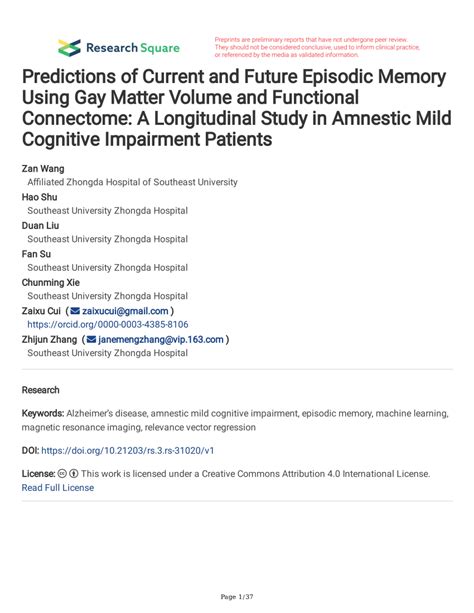 Pdf Predictions Of Current And Future Episodic Memory Using Gay