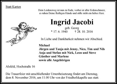 Traueranzeigen Von Ingrid Jacobi Vrm Trauer De