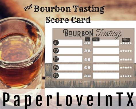 Editable Bourbon Tasting Score Card Printable PDF 8 5x11 And 8x10 For