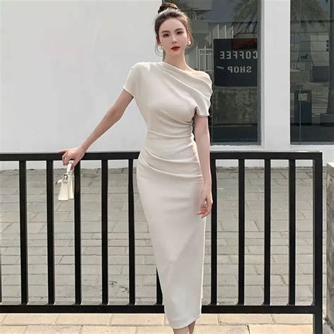 Mojoyce Elegant Chic Party Evening Dress For Women One Shoulder Folds