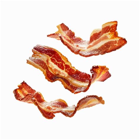 Premium Photo Floating Falling Crispy Strips Of Bacon Isolated On