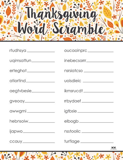 Free Printable Thanksgiving Word Scrambles