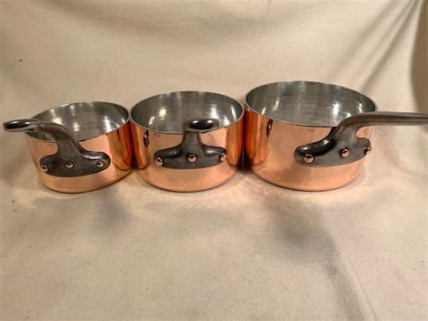 Set Of 3 Hammered Mauviel Copper Tin Lined Sauce Pans Rocky Mountain