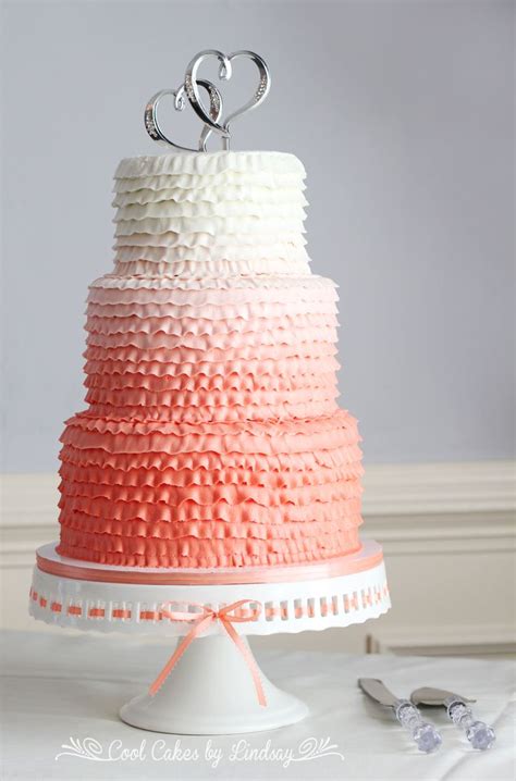 Coral Ombre Wedding Cake With Buttercream Ruffles Cake Wedding Cake