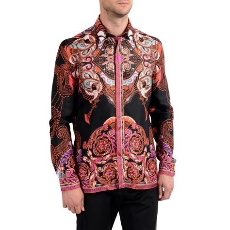 Versace Collection "Trend" Men's 100% Silk Graphic Long Sleeve Dress Shirt