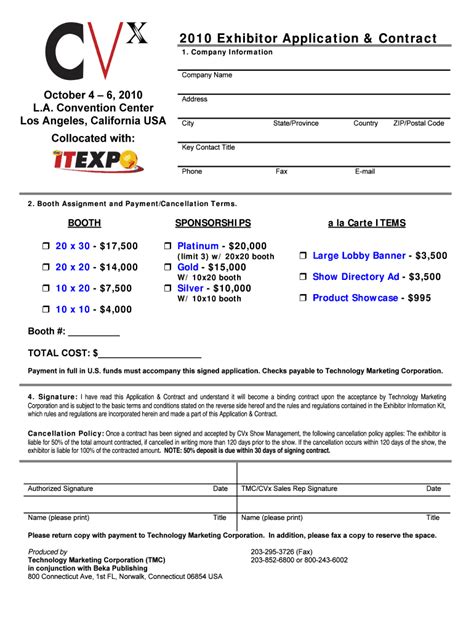 Fillable Online Cvx Exhibitor Contract Template Fax Email Print Pdffiller