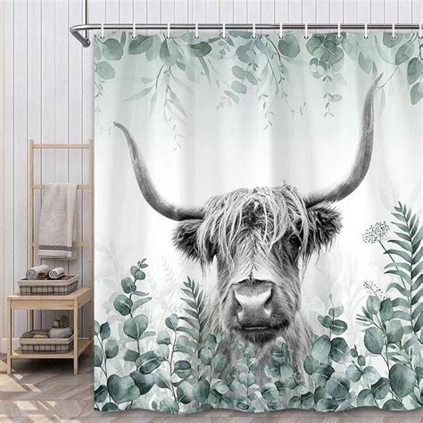 Highland Cow Shower Curtain Farmhouse Bull Sunflower Cow Etsy