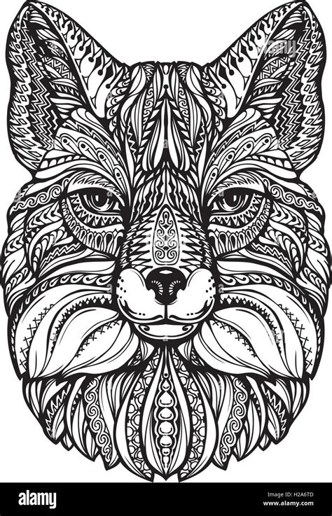 Fox head. Hand drawn sketch animal. Ethnic patterned vector ...