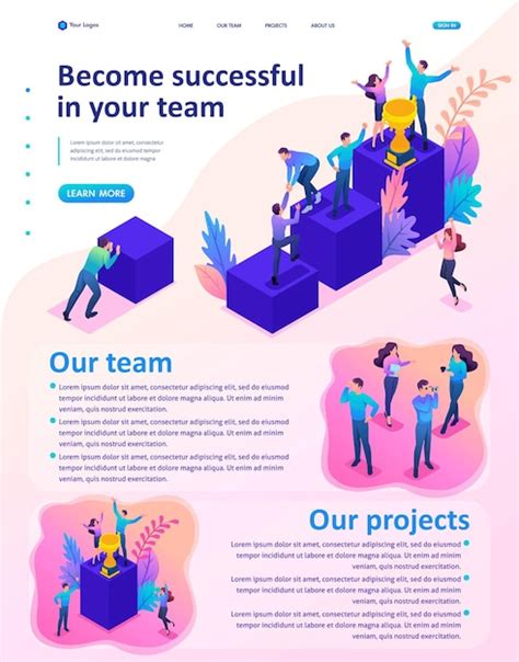 Premium Vector Isometric Website Template Landing Page Bright Concept